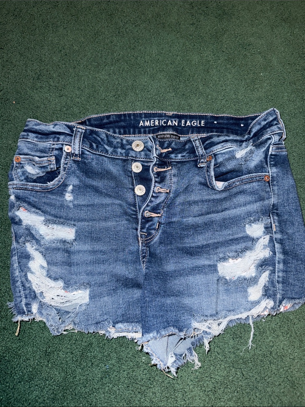 American Eagle Outfitters Dark Blue Distressed Denim Shorts